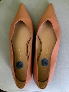 Stuart Weitzman Pointed Leather Flats in Terracotta